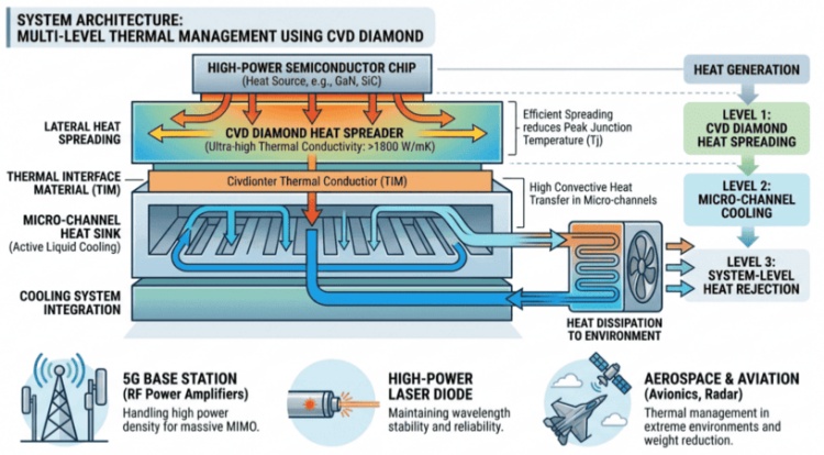 Systemarkitektur Benytter flertrinns termisk styring ved hjelp av CVD-diamant